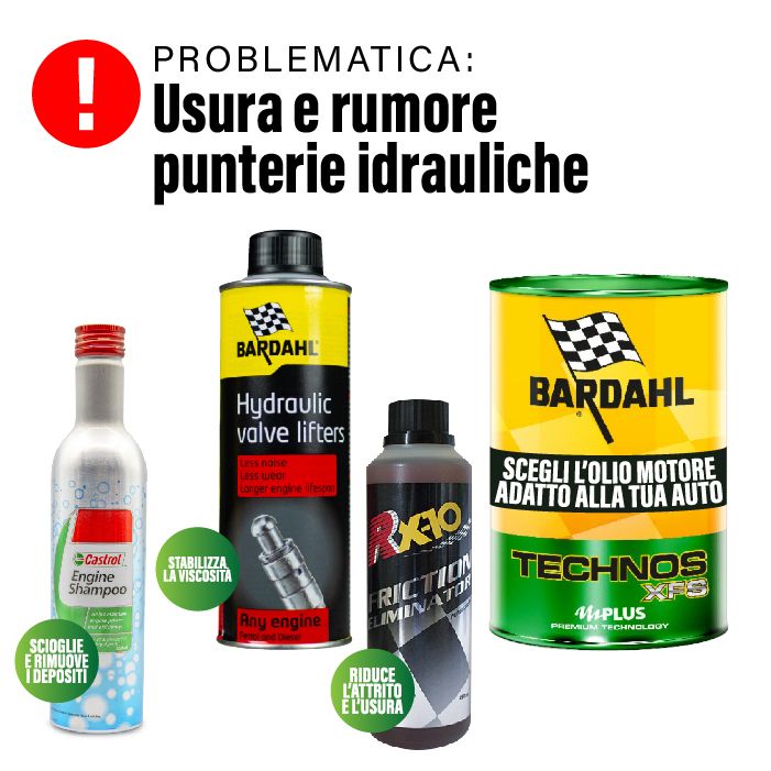 KIT BARDAHL HYDRAULIC VALVE LIFTERS + CASTROL ENGINE SHAMPOO + OLIO MOTORE + RX10