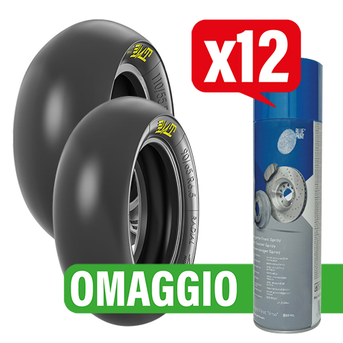 Cod. KIT1 - KIT GOMMA PMT MINIBIKE 105/50 R6.5 T41 SLICK + GOMMA PMT MINIBIKE 90/65R6.5 T41 SLICK + 12 PZ BLUE PRINT DETERGENTE FRENI SPRAY- 500ML